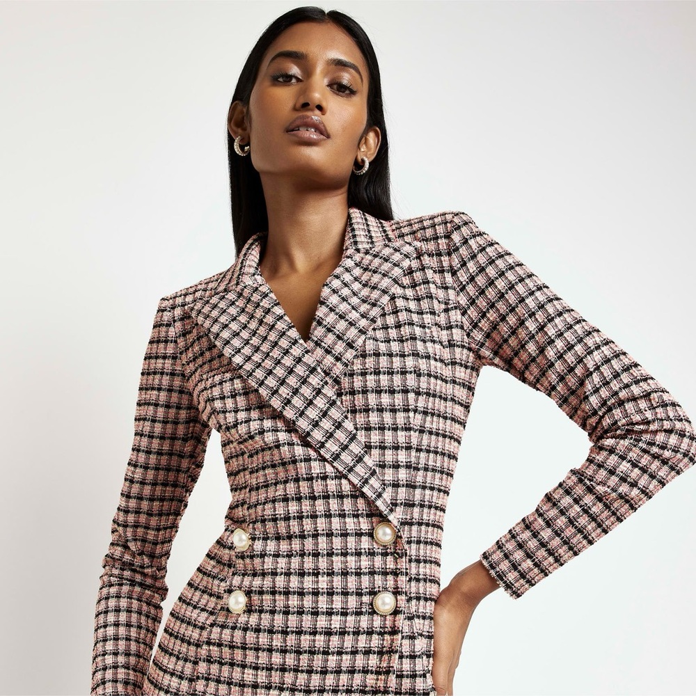 River Island Pink and Black Checkered Blazer Dress - Picture 2 of 7